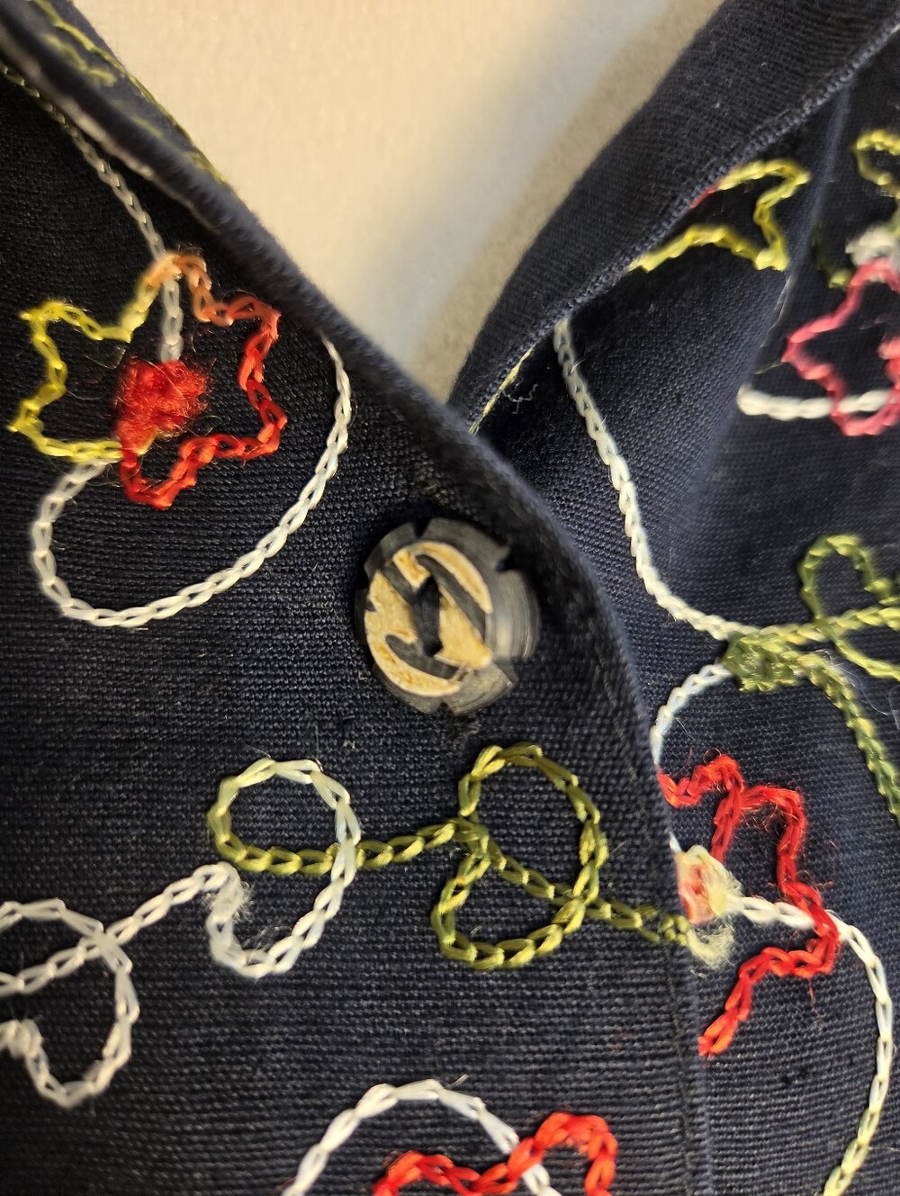 Life Style Vintage Black Linen Buttondown Shirt All-over Embroidery, Size Large - Picture 3 of 10